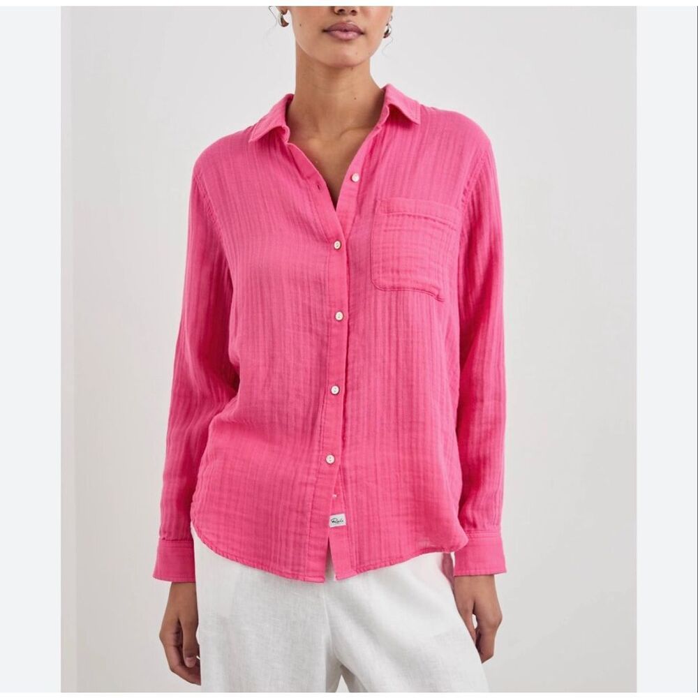 Rails Ellis shirt Women’s Gauze Hibiscus Pink Button down Gauze Long Sleeve Top